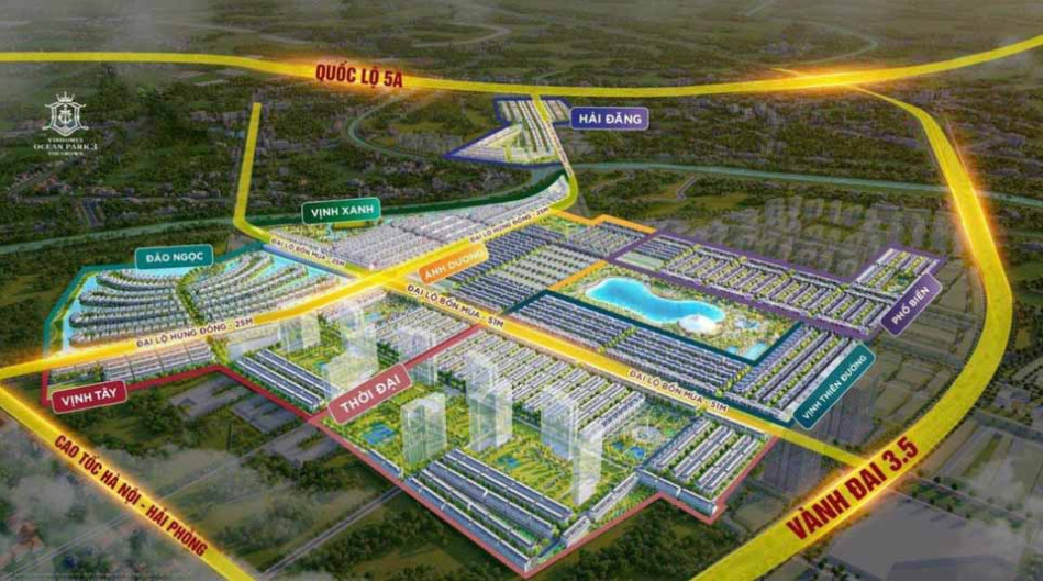 Vị trí phân khu Đảo Ngọc Vinhomes Ocean Park 3 The Crown