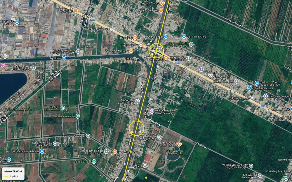 Ga Cầu Xáng của tuyến metro số 3 TP.HCM trên tỉnh lộ DT10, gần chùa Thanh Tâm và nhà thờ Ninh Phát