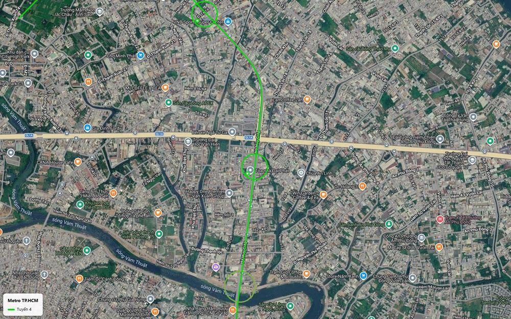 Bản đồ tuyến metro số 4 TP.HCM vượt Quốc lộ 1A tại Bến xe Ngã Tư Ga, ga gần Tòa nhà Đại Phát