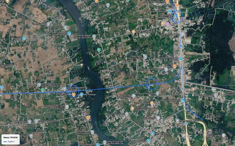 Tuyến metro số 5 TP.HCM tách khỏi Quốc lộ 50 tại Đa Phước, uốn về phía Đông Nam qua đường Số 4C