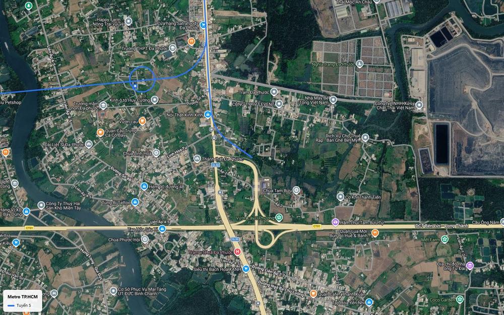 Điểm cuối tuyến metro số 5 TP.HCM gần nút giao Quốc lộ 50 và cao tốc Bến Lức Long Thành, Đa Phước