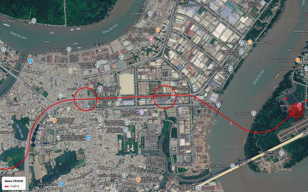 Hai nhà ga tuyến metro số 6 trong Khu chế xuất Tân Thuận Quận 7 gần công ty Juki và đường Huỳnh Tấn Phát