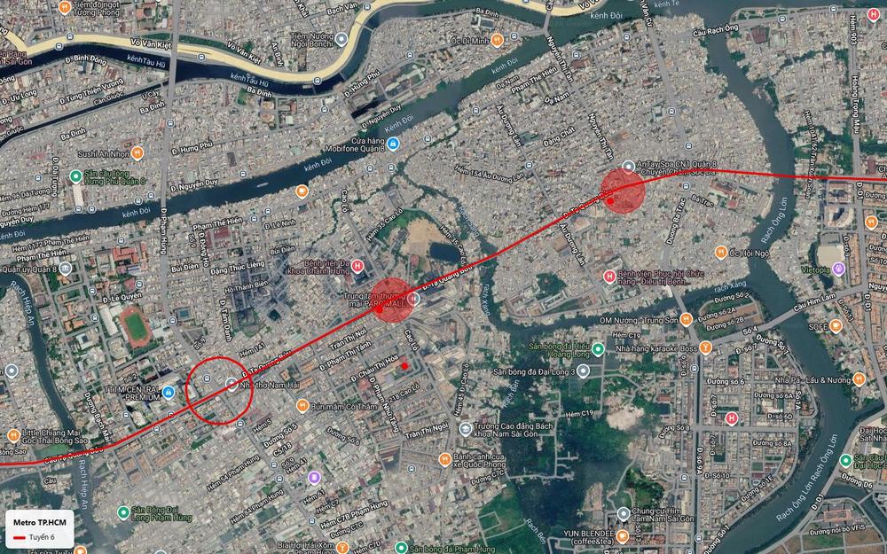 Ba nhà ga tuyến metro số 6 trên đường Tạ Quang Bửu Quận 8 qua Âu Dương Lân Parc Mall và nhà thờ Nam Hải