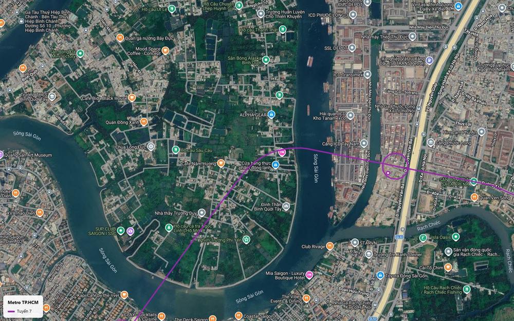 Tuyến metro số 7 vượt sông Sài Gòn từ khu cảng Trường Thọ băng chéo qua bán đảo Bình Quới Thanh Đa