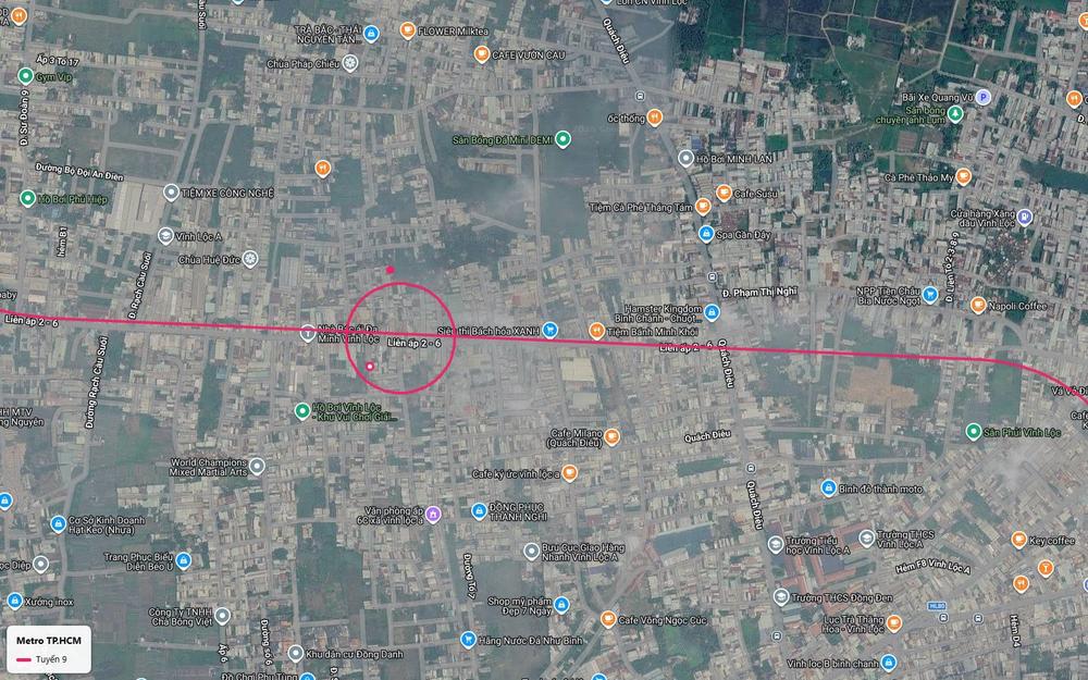 Tuyến metro số 9 chạy dọc đường Liên ấp 2-6 xã Vĩnh Lộc A với nhà ga gần hồ bơi Vĩnh Lộc